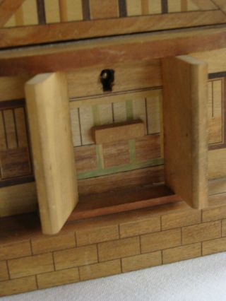 Vintage Made in Japan Wooden Puzzle Box House Secret Hiding Places 2 Keys 6