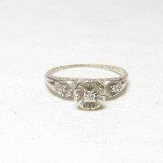 1940s Vintage 14k White Gold 0.  06 Ct Brilliant Cut Diamond Ring 0.  08 Cts Total