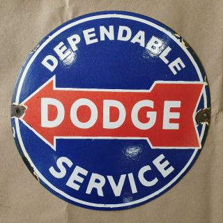 Dodge Dependable Service Vintage Porcelain Sign 12 Inches Round