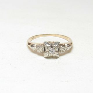 1930s Vintage 14k Yellow,  White Gold 0.  03 Ct European Cut Diamond Solitaire Ring