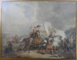 Rare 17/18th Cent.  Dutch Old Master Watercolor Of A Battle Scene.  16 ½” X 12”.