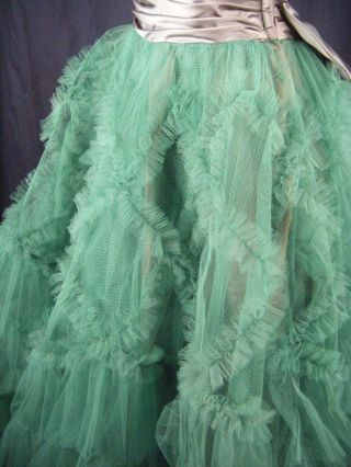 Vtg 50s Green Strapless Full Tulle Party Dress w/Satin Bows - Bust 30/2XS 6