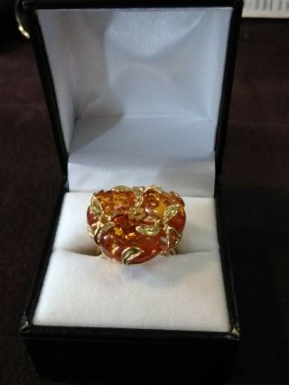 Rare 18k Solid Gold Amber Italian Rajola Cocktail Ring - Gold - Elegant - Size 9