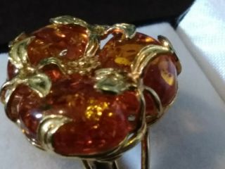 RARE 18k Solid Gold Amber Italian Rajola Cocktail Ring - Gold - Elegant - Size 9 3
