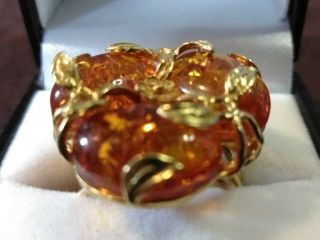 RARE 18k Solid Gold Amber Italian Rajola Cocktail Ring - Gold - Elegant - Size 9 4