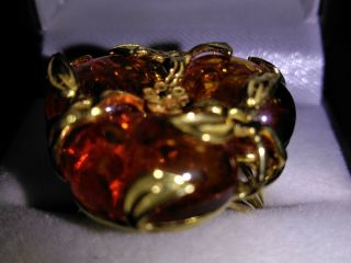 RARE 18k Solid Gold Amber Italian Rajola Cocktail Ring - Gold - Elegant - Size 9 5