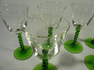 6 Vintage Murano Venetian Green Twist Stem Cordial Glasses Hand Blown Italy 3