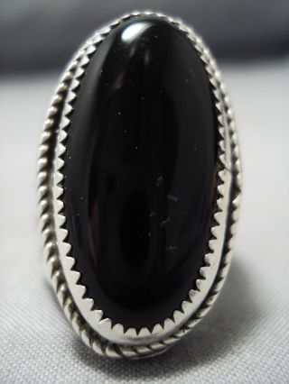 Thick And Heavy Vintage Navajo Onyx Sterling Silver Ring Native American