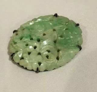 Antique Chinese Sterling Silver Carved Jade Pin Brooch