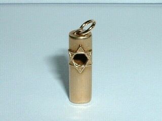 Vintage 14k Yellow Gold Jewish Hebrew Star Mezuzah Pendant Charm