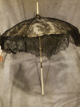 Antique Victorian/civil War Ladies Lace Parasol Umbrella Flower Handle