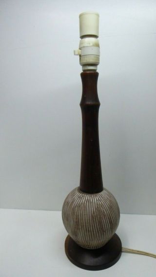 Vintage Australian Pottery Ellis Ceramic And Timber Lamp Base Sgrafitto 1960s