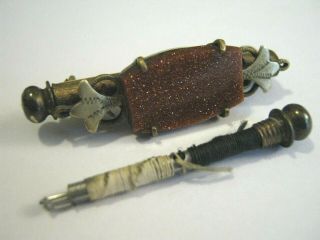 Antique Edwardian German Nanny Pin Sewing Etui Goldstone Needle Case Drgm