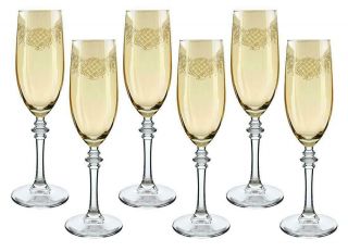 (d) Crystal Champagne Stem Glasses With 6 - Pc Set,  Vintage Glassware