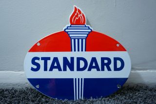 Vintage Standard Gasoline Porcelain Sign Gas Oil Metal Station Pump Plate Torch