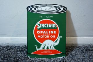 Vintage Sinclair Motor Oil Porcelain Sign Gas Can Metal Station Pump Plate Dino