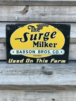 Old Vintage 16” Surge Dairy Milker Metal Tin Tacker Sign.  Gas Oil Soda