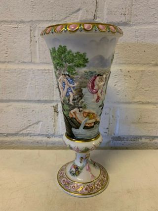 Vintage Antique Likely Italian Capodimonte Style Porcelain Vase W/ Bathing Scene