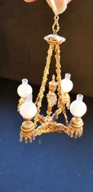 Vintage/antique? Gorgeous Crystal Gilt 4 Arm Chandelier With White Glass Globes