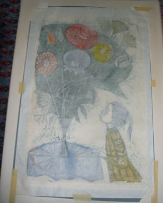 Irviing Amen Listed Artist Woodblock Print,  The Heart is a Garden 3