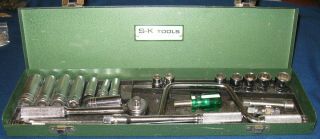 Vintage S - K Tools 3/8 " Socket Set And Plastic Tray - 21 Tools