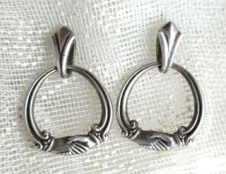James Avery Vintage Sterling Silver Victorian Clasped Hands Pierced Earrings