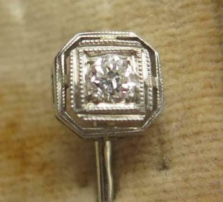 14k White Gold Platinum.  15 ct Old European Cut Diamond Stick Pin 2