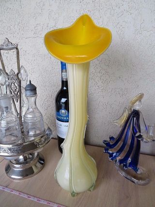 Vintage Blown Art Glass Jack - In - The - Pulpit Vase Orchidée Onion Shape