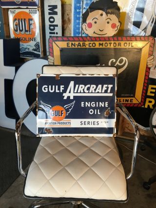 Vintage Porcelain Gulf Aircraft Oil Sign Gas Oil Collectable Advertising