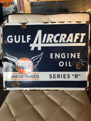 Vintage Porcelain Gulf Aircraft Oil Sign Gas Oil Collectable Advertising 2