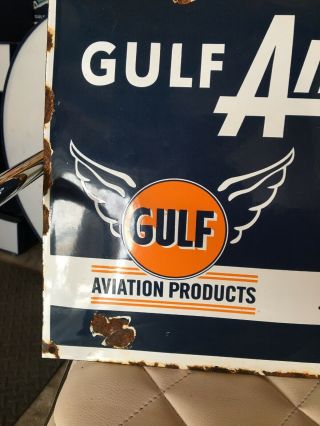 Vintage Porcelain Gulf Aircraft Oil Sign Gas Oil Collectable Advertising 4