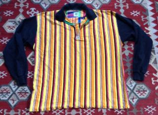 Rare Vintage Cross Colours Logo Long Sleeve Striped Polo Shirt Men 