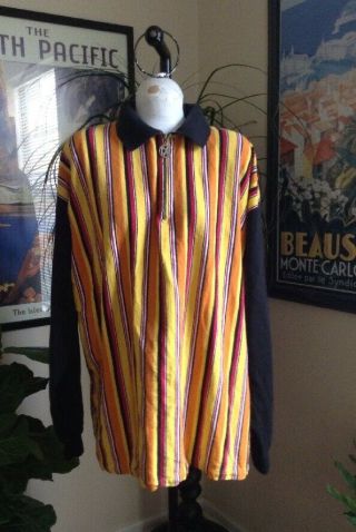 RARE Vintage Cross Colours Logo Long Sleeve Striped Polo Shirt Men ' s One Size 5