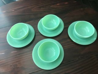 Vintage Anchor Hocking Fire King Jadeite Breakfast Set - 4 Bowls And Plates