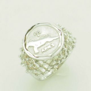 Vintage Solid Sterling Silver/925 Aries Horoscope Filigree Statement Ring 7.  5