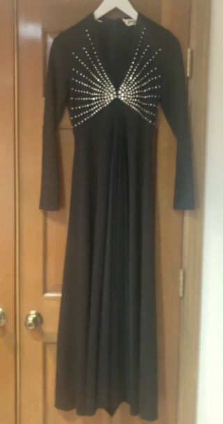 Vintage Victor Costa Ltd.  Black 1970s Sparkle Rhinestones Bling Gown Maxi Dress