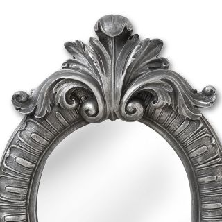Antique Style Distressed Silver Grey Wall Oval Mirror with Pillar Candle Holder 2