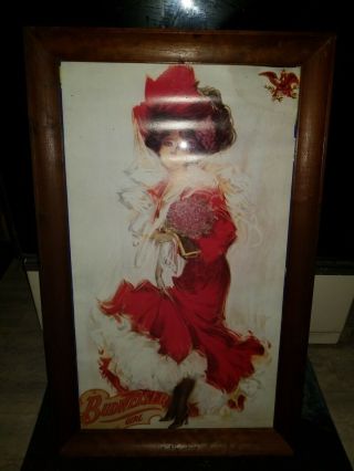 Vintage Beer Poster Budweiser Girl Victorian Dressed Girl 14 3/4 X 27 1/4 Inches