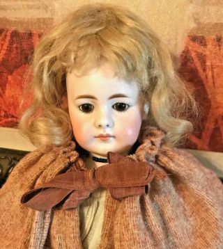 Antique 19 " Belton Type Bisque Head Doll Closed Mouth Kid Body Brown Sleep Eyes