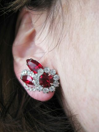 Weiss Set Red & Clear Rhinestone Bracelet & Clip Earrings 6