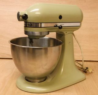 Vintage Kitchenaid Hobart Household Mixer K45 Avocado 10 Speed Bowl 3 Attachment