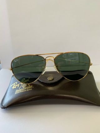 Vintage B&l Ray Ban Aviator Sunglasses Green Lenses 58/14 Pre - Owned