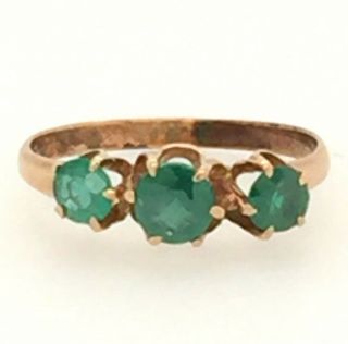 10k Rose Gold 3 - Stone Green Gemstone Ring 1.  46 Grams Size 6.  5 Signed Wr Antique