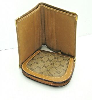 VINTAGE GUCCI TAN MONOGRAM KISS LOCK COIN PURSE W/ MATCHING WALLET 3