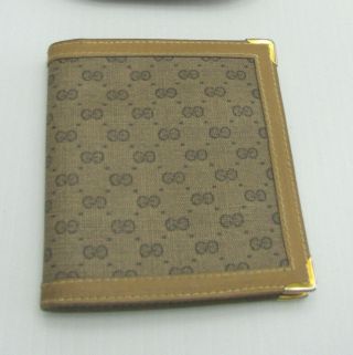 VINTAGE GUCCI TAN MONOGRAM KISS LOCK COIN PURSE W/ MATCHING WALLET 6