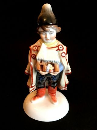 Herend Porcelain Handpainted Rare Boy With Bethlehem Figurine