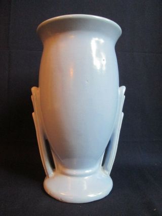 Htf: 1940s Floral Vase Vintage Nelson Mccoy Art Pottery Matte Blue Glaze Lovely