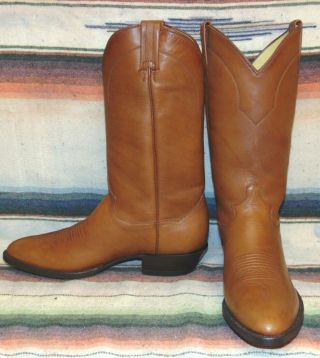 Mens Vintage Sanders Light Brown Leather Handcrafted Cowboy Boots 9 D