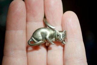 Fabulous vintage artisan sterling silver CAT ring 7.  5 - 8 bas relief quirky kitten 2