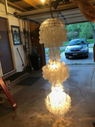Capiz Sea Shell Pendant Lamp Vintage 64 " Purchased In Philippines In The 70 